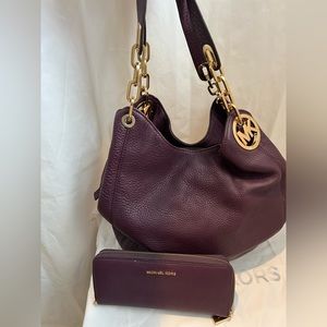Michael Kors Eggplant purse and wallet